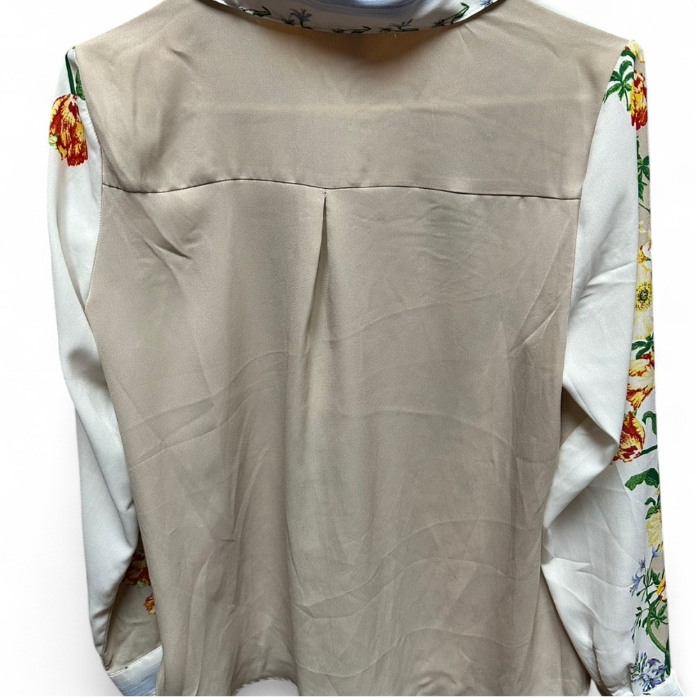 Sara Michelle Beige and White with Floral Print Blouse Fall top 90s Y2K top nwt - Picture 7 of 9